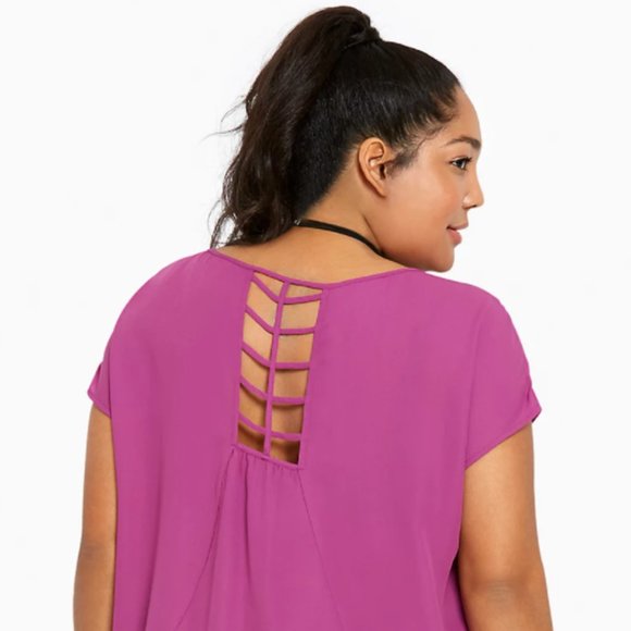 TORRID PURPLE GEORGETTE CAGE BACK TOP - Picture 3 of 7